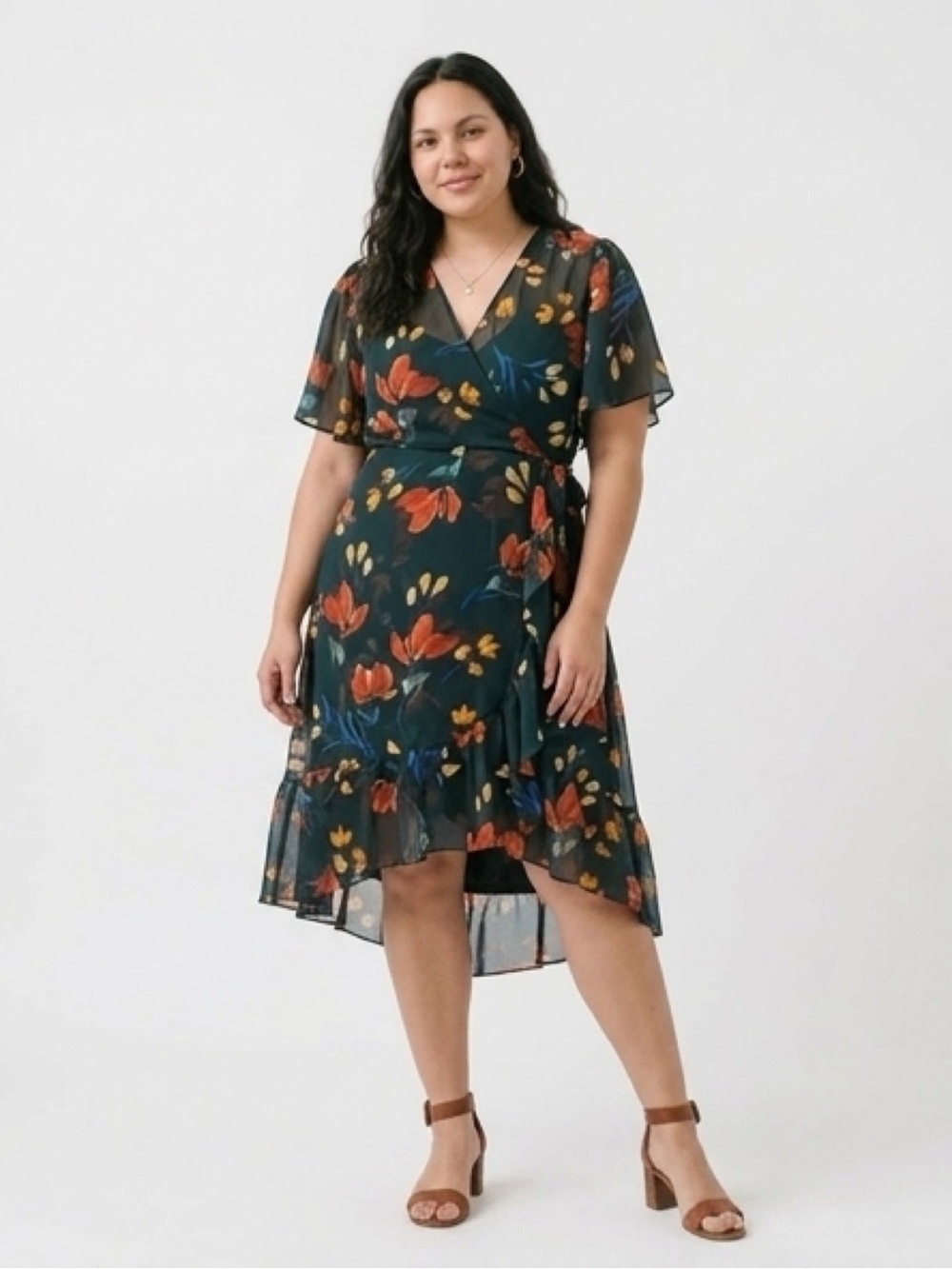 Calvin Klein Floral Faux Wrap Dress - Size 16